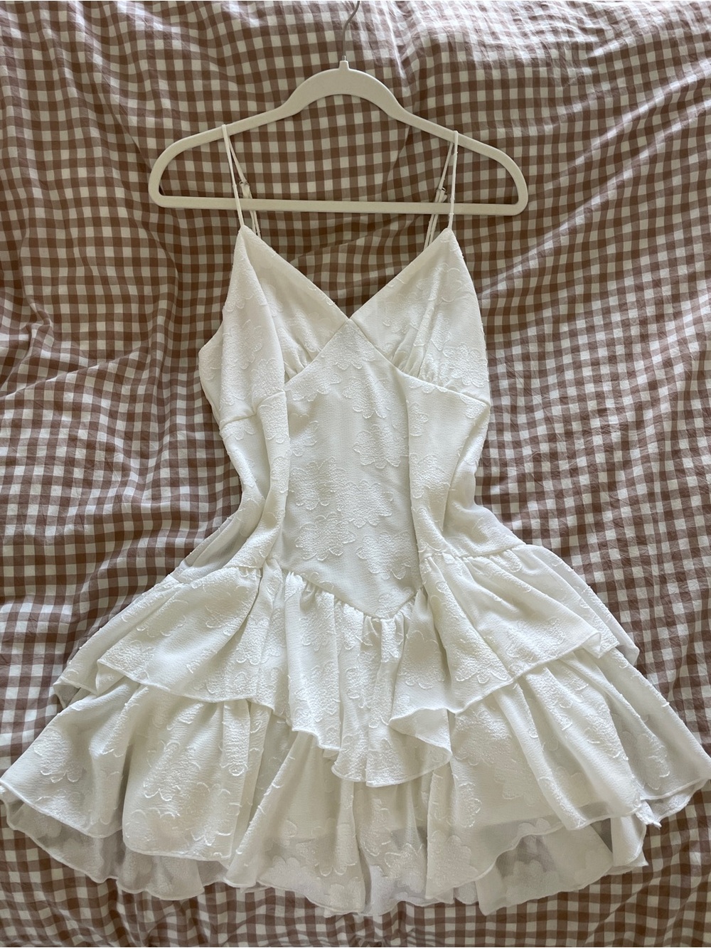 White Textured Tiered Midi Dress